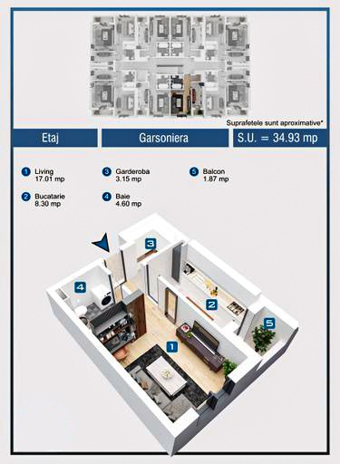 Garsoniera, 35 mp, 0 % COMISION, Str. Soarelui, Chiajna